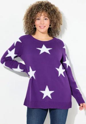 Ulla Popken Strickpullover Pullover Glitzersterne Rundhals Raglan-Langarm