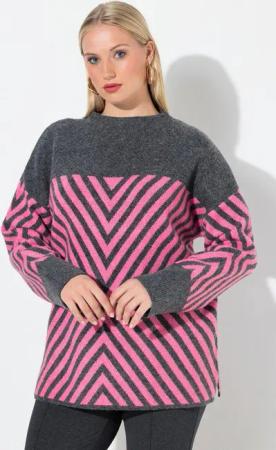 Ulla Popken Strickpullover Pullover grafisches Muster Stehkragen Langarm