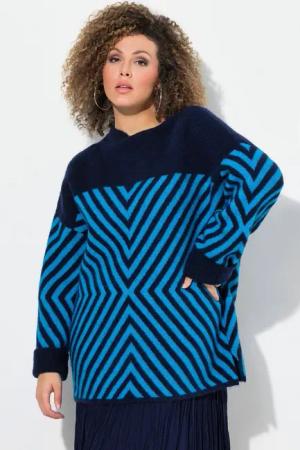 Ulla Popken Strickpullover Pullover grafisches Muster Stehkragen Langarm