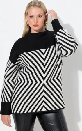 Ulla Popken Strickpullover Pullover grafisches Muster Stehkragen Langarm