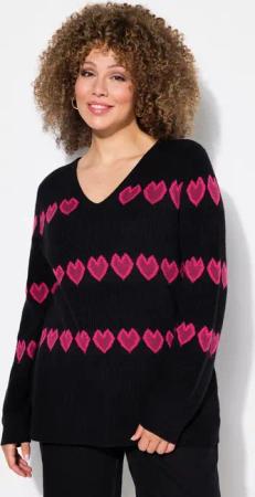 Ulla Popken Strickpullover Pullover Herzen V-Ausschnitt Langarm