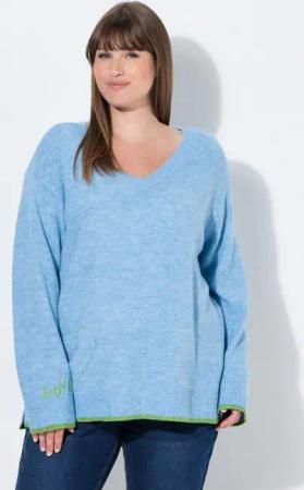 Ulla Popken Strickpullover Pullover Herzstickerei V-Ausschnitt Langarm