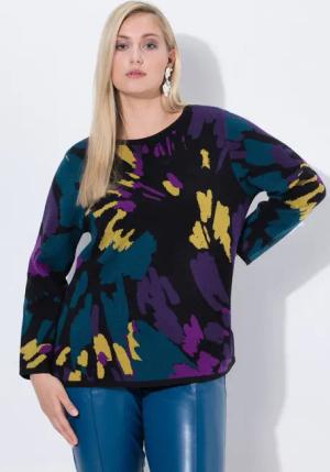 Ulla Popken Strickpullover Pullover Jacquardmuster U-Boot-Ausschnitt Langarm