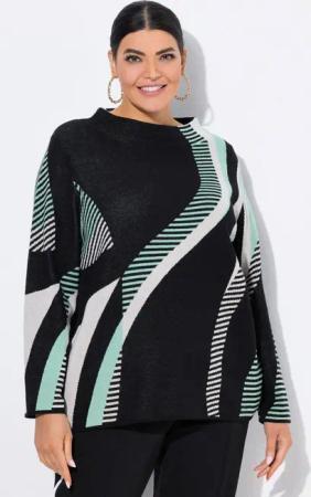 Ulla Popken Strickpullover Pullover Jacquardstrick Stehkragen Langarm