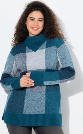 Ulla Popken Strickpullover Pullover Karomuster Stehkragen Langarm