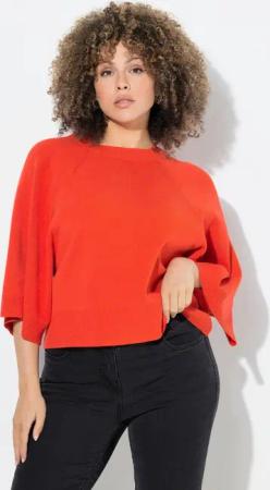 Ulla Popken Strickpullover Pullover kurz Rundhalsausschnitt 3/4-Arm