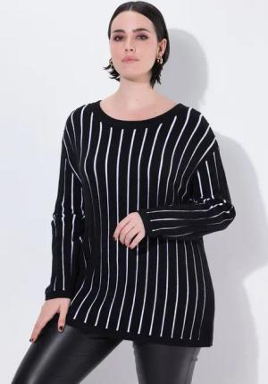 Ulla Popken Strickpullover Pullover Längsstreifen Slim Fit Langarm