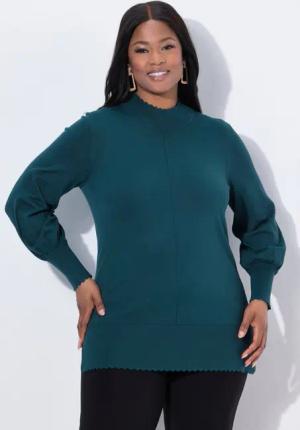 Ulla Popken Strickpullover Pullover Muschelsaum Stehkragen Langarm