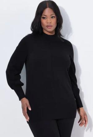 Ulla Popken Strickpullover Pullover Muschelsaum Stehkragen Langarm