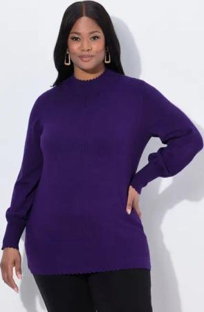 Ulla Popken Strickpullover Pullover Muschelsaum Stehkragen Langarm