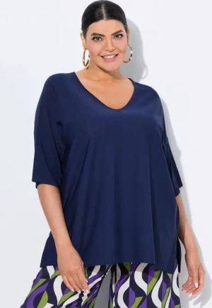 Ulla Popken Strickpullover Pullover Oversized V-Ausschnitt Halbarm