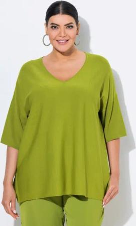 Ulla Popken Strickpullover Pullover Oversized V-Ausschnitt Halbarm