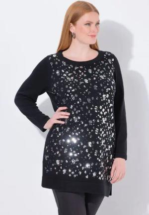 Ulla Popken Strickpullover Pullover Pailletten Rundhals Langarm