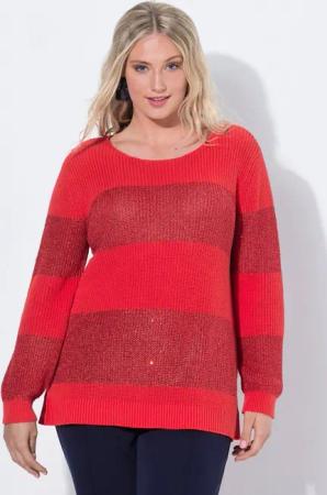 Ulla Popken Strickpullover Pullover Pailletten U-Boot-Ausschnitt Langarm