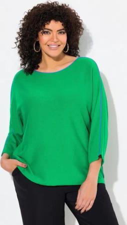 Ulla Popken Strickpullover Pullover Piping U-Boot-Ausschnitt 3/4-Arm