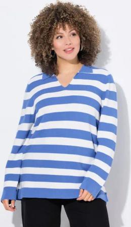 Ulla Popken Strickpullover Pullover Ringel Linksstrick Polokragen Langarm