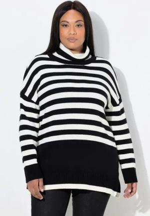 Ulla Popken Strickpullover Pullover Ringel Stehkragen Langarm