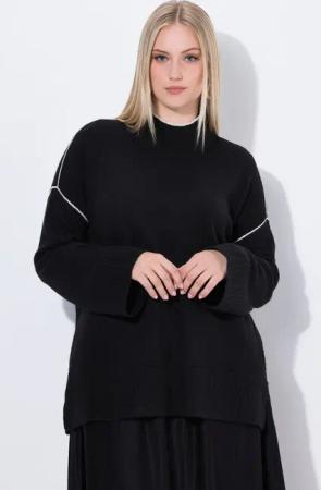 Ulla Popken Strickpullover Pullover Schmucknähte Stehkragen Langarm