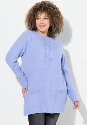 Ulla Popken Strickpullover Pullover Stehkragen Kordel Taschen Langarm