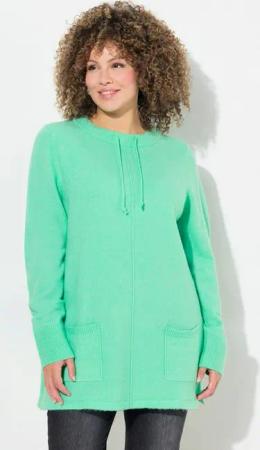 Ulla Popken Strickpullover Pullover Stehkragen Kordel Taschen Langarm