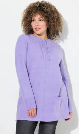 Ulla Popken Strickpullover Pullover Stehkragen Kordel Taschen Langarm