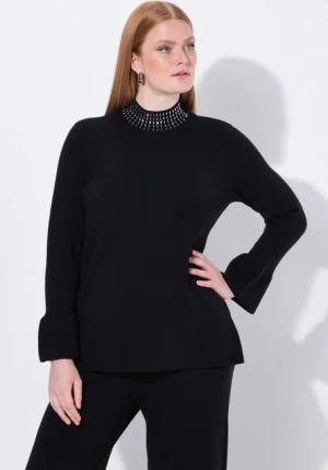 Ulla Popken Strickpullover Pullover Volantärmel Stehkragen Langarm