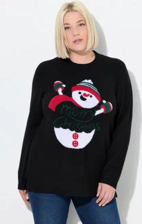 Ulla Popken Strickpullover Pullover Weihnachtsmotiv Stehkragen Langarm