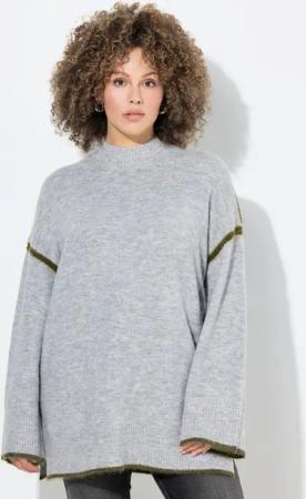 Ulla Popken Strickpullover Pullover Ziernähte Stehkragen Langarm