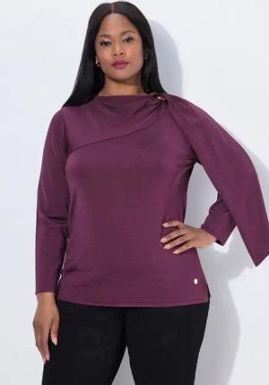 Ulla Popken Strickpullover Pullover Zierschnalle Schal Rundhals Langarm