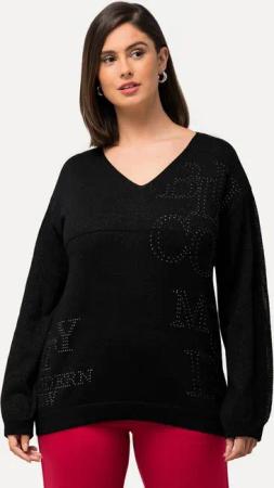 Ulla Popken Strickpullover Pullover Ziersteine V-Ausschnitt Langarm