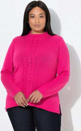 Ulla Popken Strickpullover Pullover Zopfmuster Stehkragen Langarm