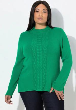 Ulla Popken Strickpullover Pullover Zopfmuster Stehkragen Langarm