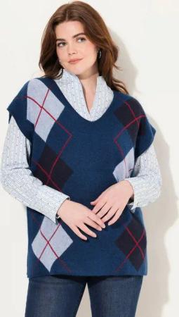 Ulla Popken Strickpullover Pullunder V-Ausschnitt Rhombenmuster ärmellos