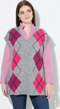 Ulla Popken Strickpullover Pullunder V-Ausschnitt Rhombenmuster ärmellos