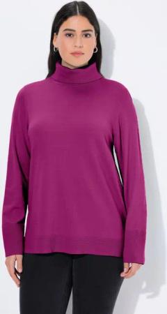 Ulla Popken Strickpullover Rollkragenpullover breite Rippbündchen Langarm