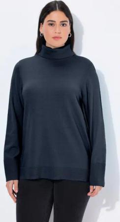 Ulla Popken Strickpullover Rollkragenpullover breite Rippbündchen Langarm