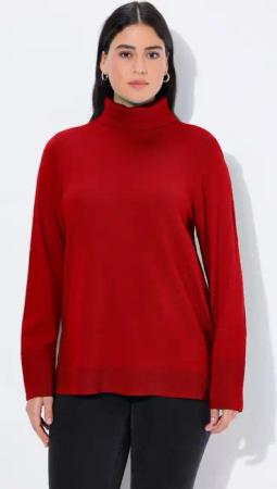 Ulla Popken Strickpullover Rollkragenpullover breite Rippbündchen Langarm