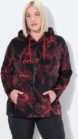 Ulla Popken Sweatjacke Fleecejacke Blütenmuster Kapuze Langarm