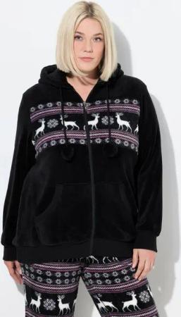 Ulla Popken Sweatjacke Homewear-Jacke Norwegermuster Kapuze Plüsch