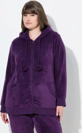 Ulla Popken Sweatjacke Homewear-Jacke Plüsch Kapuze Kängurutaschen