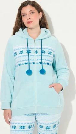 Ulla Popken Sweatjacke Homewear-Jacke Plüsch Norweger Kapuze recycelt