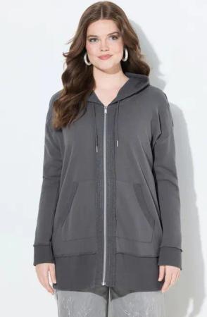 Ulla Popken Sweatjacke Hoodiejacke offenkantig Kapuze Langarm