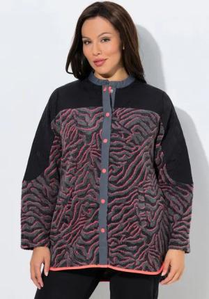 Ulla Popken Sweatjacke Long-Fleecejacke Tigermuster Stehkragen Langarm