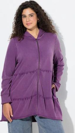 Ulla Popken Sweatjacke Long-Hoodiejacke Vintage-Look A-Linie Kapuze
