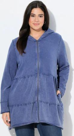 Ulla Popken Sweatjacke Long-Hoodiejacke Vintage-Look A-Linie Kapuze