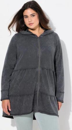 Ulla Popken Sweatjacke Long-Hoodiejacke Vintage-Look A-Linie Kapuze