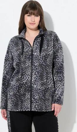 Ulla Popken Sweatjacke Loungewear-Fleecejacke Leomuster Stehkragen