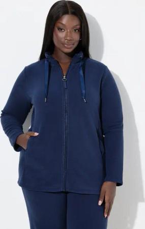 Ulla Popken Sweatjacke Loungewear-Jacke Fleece Satinband Stehkragen