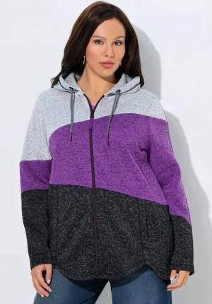 Ulla Popken Sweatjacke Strickfleece-Jacke Colorblocking Kapuze Zipper