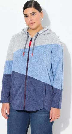 Ulla Popken Sweatjacke Strickfleece-Jacke Colorblocking Kapuze Zipper